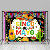 Lofaris Sombrero Chili Guitar Cactus Cinco De Mayo Backdrop